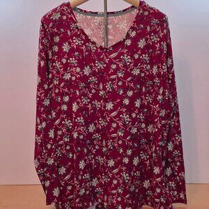 Croft & Barrow The Classic Tee Women’s Long Sleeve Top, 2X, Burgundy Floral